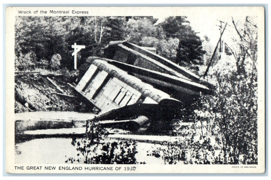 1938 The Great New England Hurricane Wreck of Montreal Express Canada Postcard