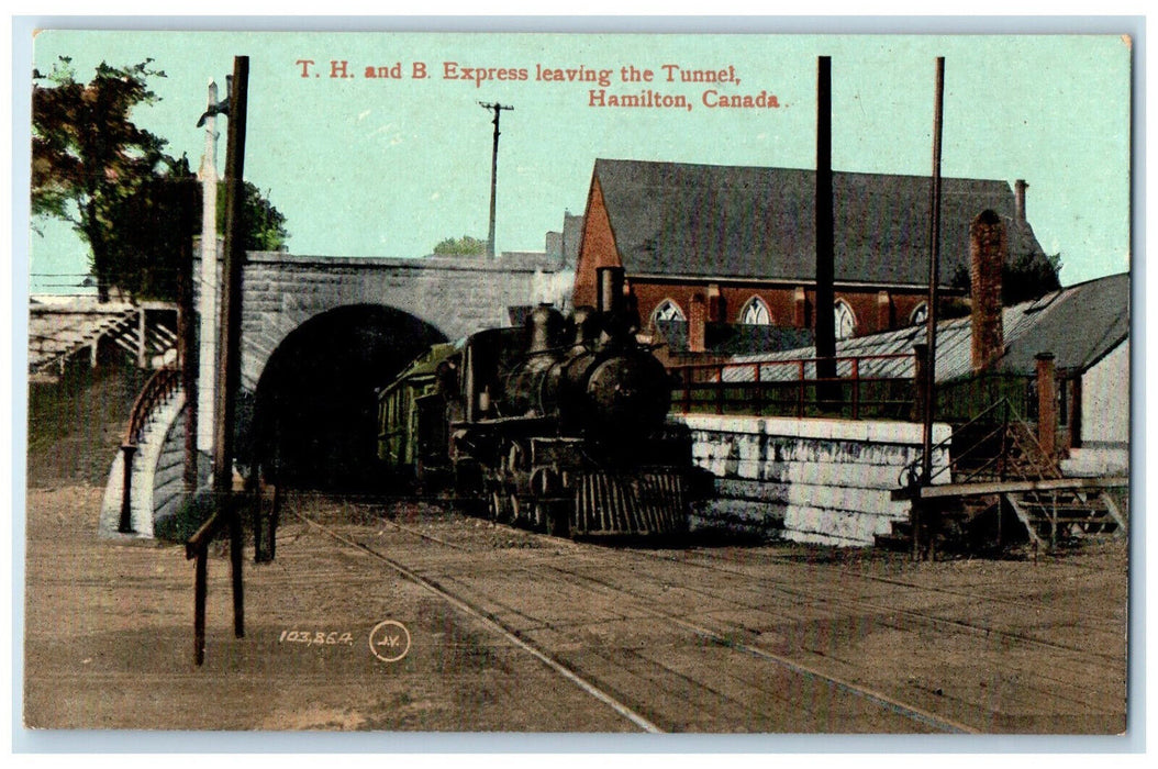 c1905 TH and B Express Leaving The Tunnel Hamilton Canada Unposted Postcard