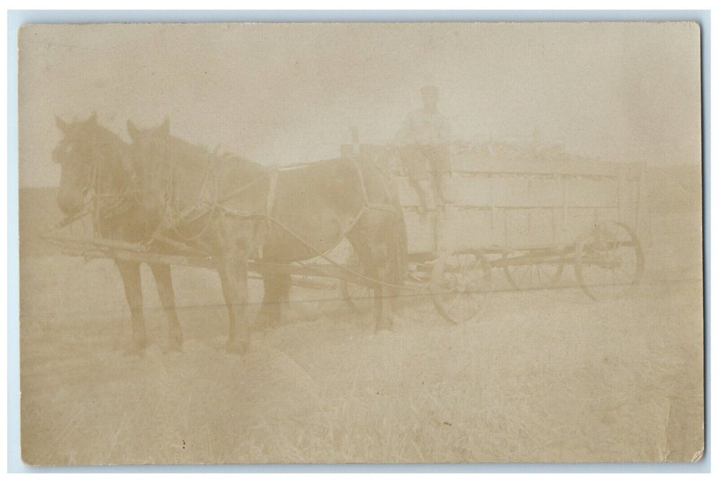 1912 Corn Hauling Horses And Wagon Iowa IA RPPC Photo Posted Antique Postcard
