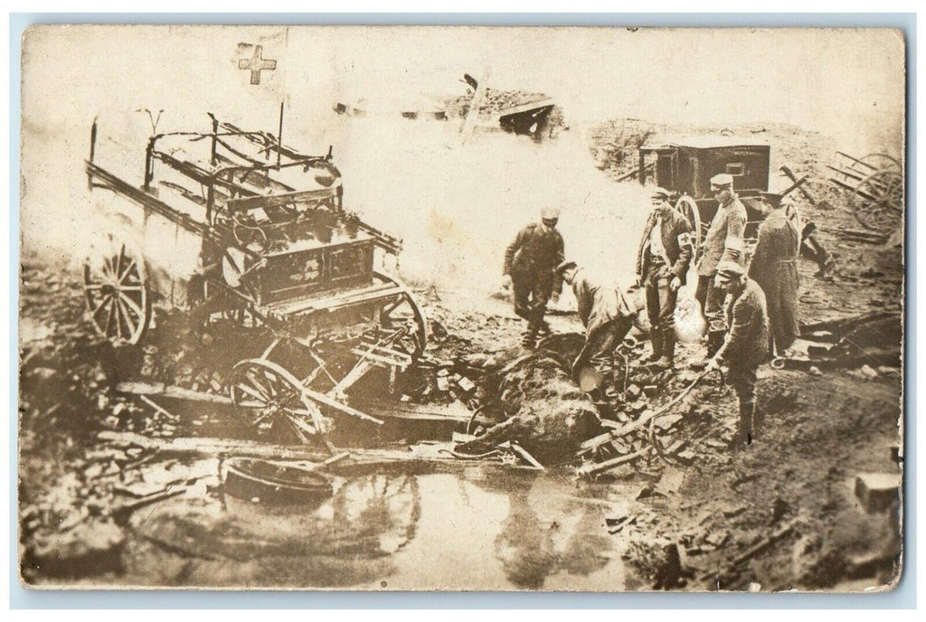 c1910's WW1 Disaster Accident Horse Wagon RPPC Photo Unposted Antique Postcard