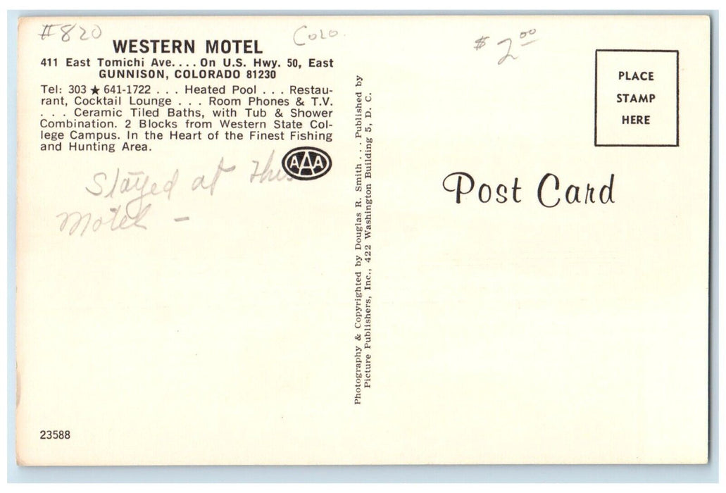 c1950's Western Motel Restaurant Lounge Pool View Gunnison Colorado CO Postcard