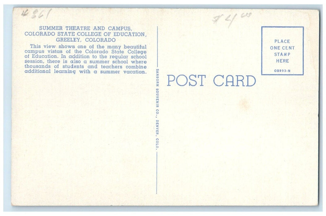 Summer Theatre And Campus Colorado State College Education Greely CO Postcard