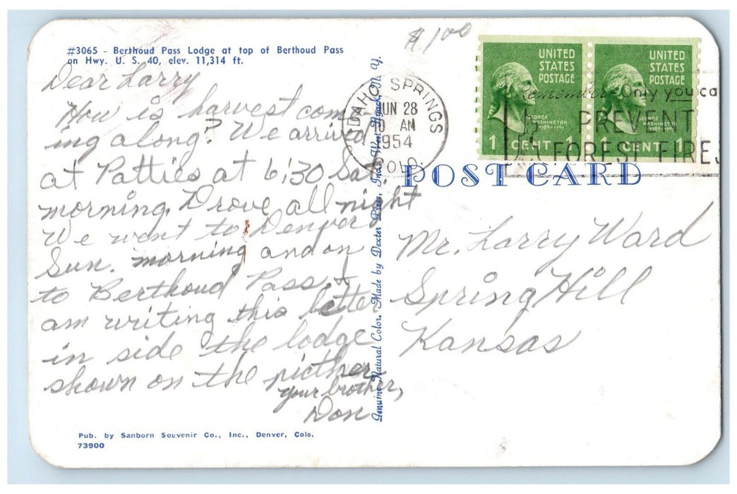 1954 Berthoud Pass Lodge At Top Of Berthoud Pass Cars Idaho Spring CO Postcard