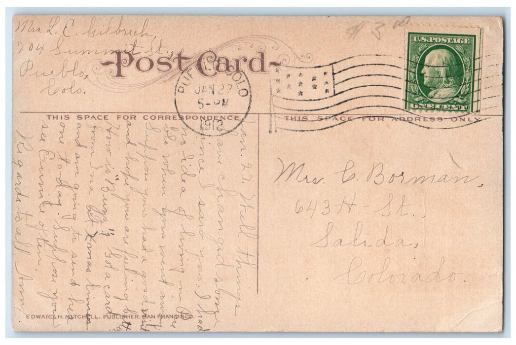 1912 Post Office Building Scene Street Pueblo Colorado CO Antique Postcard