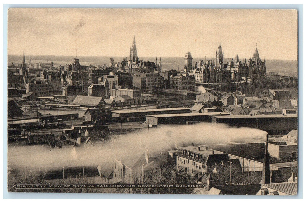 c1910 Bird's Eye View of Ottawa Showing Government Building Canada Postcard