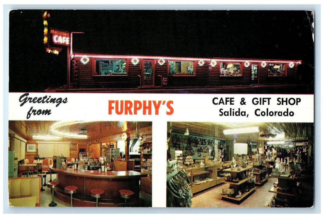 1959 Greetings From Furphy's Cafe & Gift Shop Salida Colorado CO Posted Postcard