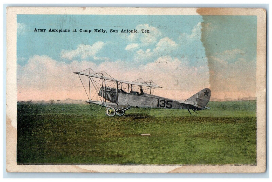 1918 Army Aeroplane Camp Kelly Field San Antonio Texas Vintage Antique Postcard