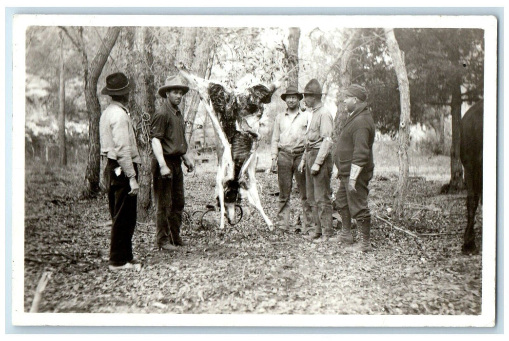 c1910's Hunting Party Hanging Deer Splayed RPPC Photo Posted Antique Postcard