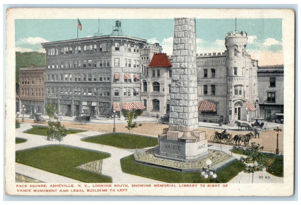 c1910 Pack Square Memorial Library Monument Asheville North Carolina NC Postcard