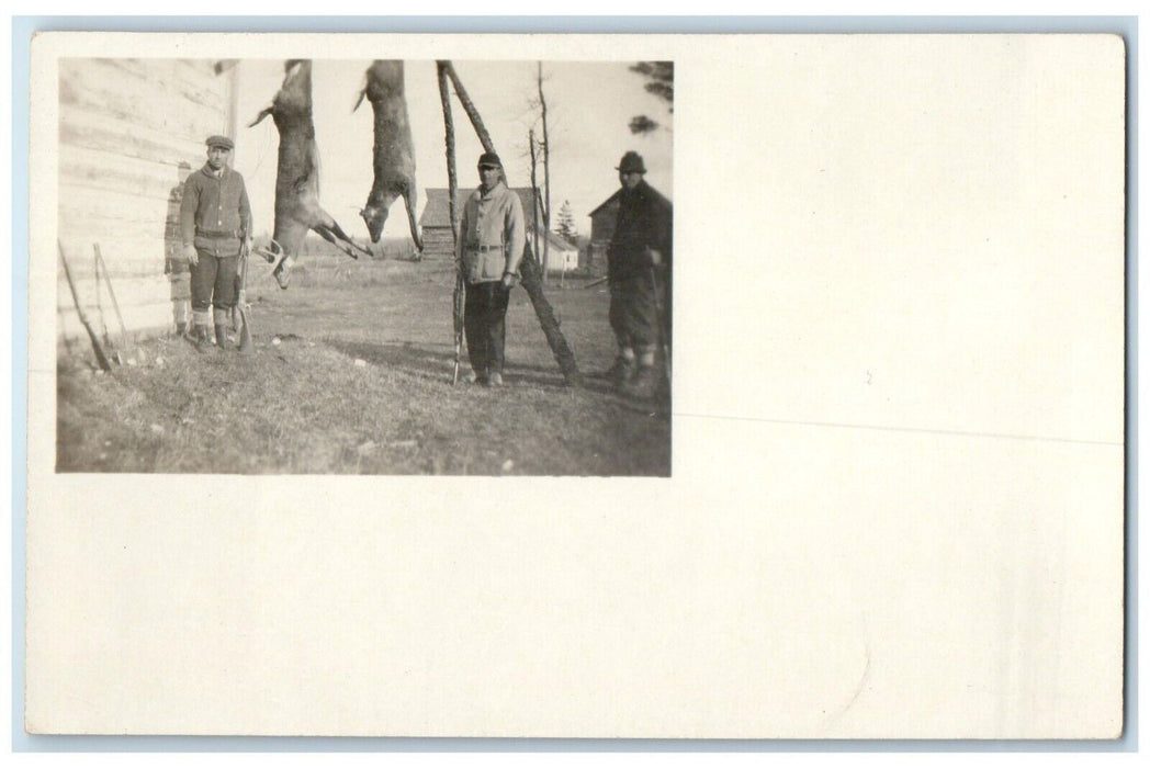 c1910's Hunting Man Hanging Deer Rifle RPPC Photo Posted Antique Postcard