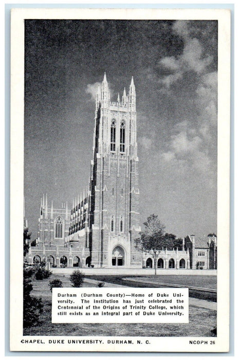 c1920 Chapel Duke University Exterior Building Durham North Carolina NC Postcard