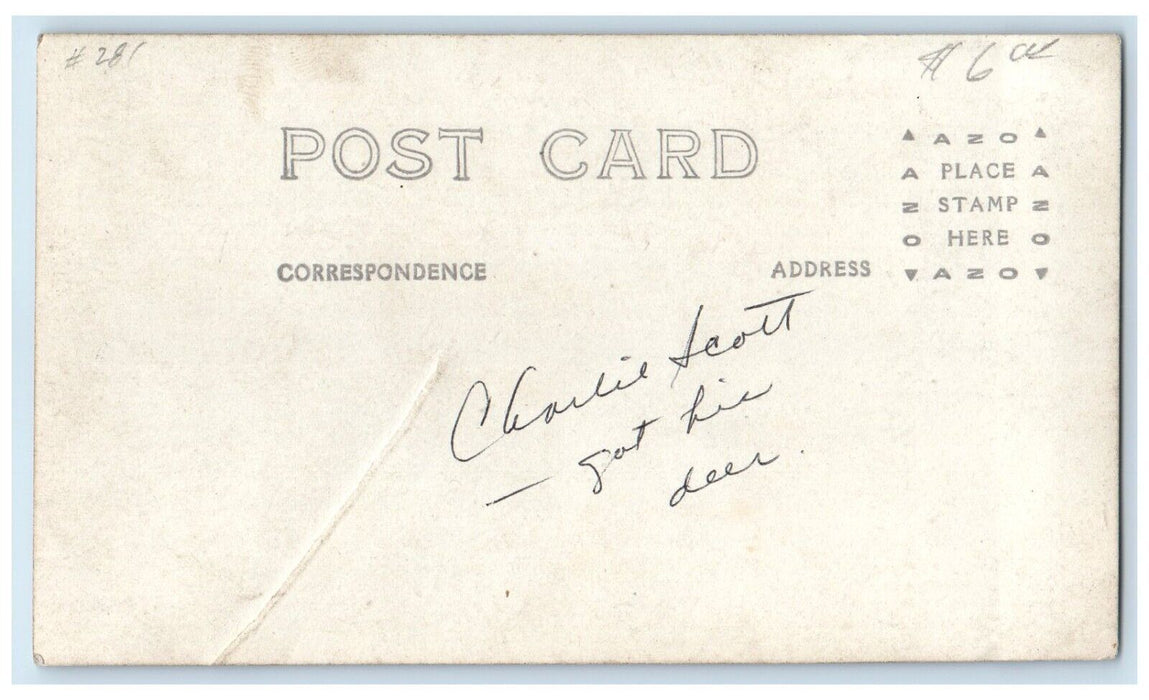 c1910's Man Cached Deer Rifle Horse Posed Antique RPPC Photo Antique Postcard