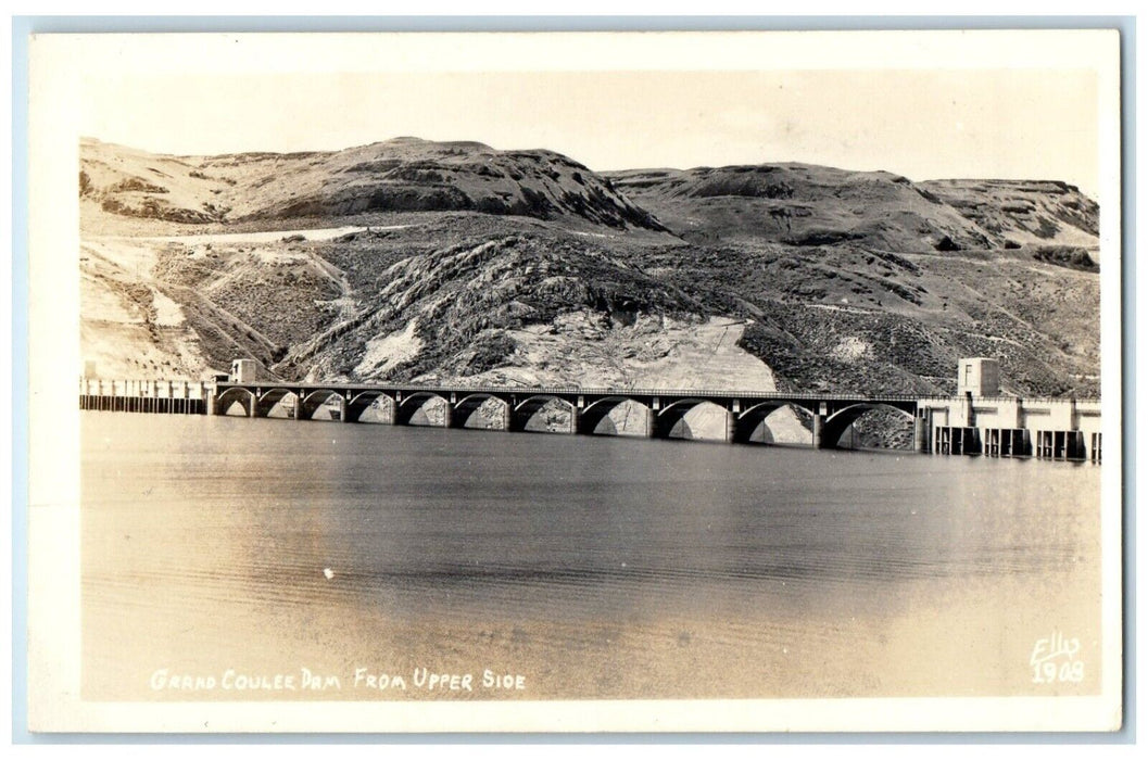 c1940's Grand Coulee Dam From Upper Side Washington WA RPPC Photo Postcard