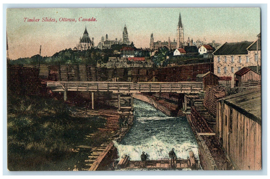 c1910 View of Timber Slides Ottawa Ontario Canada Unposted Antique Postcard