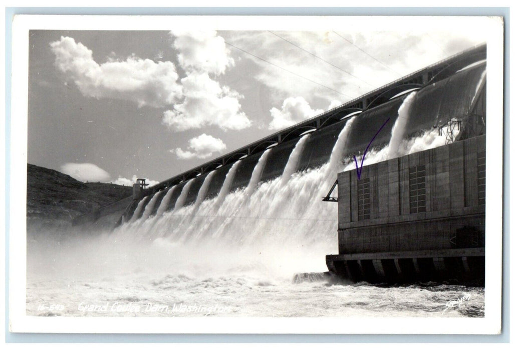 1947 View Of Grand Coulee Dam Washington WA, Waterfall RPPC Photo Postcard