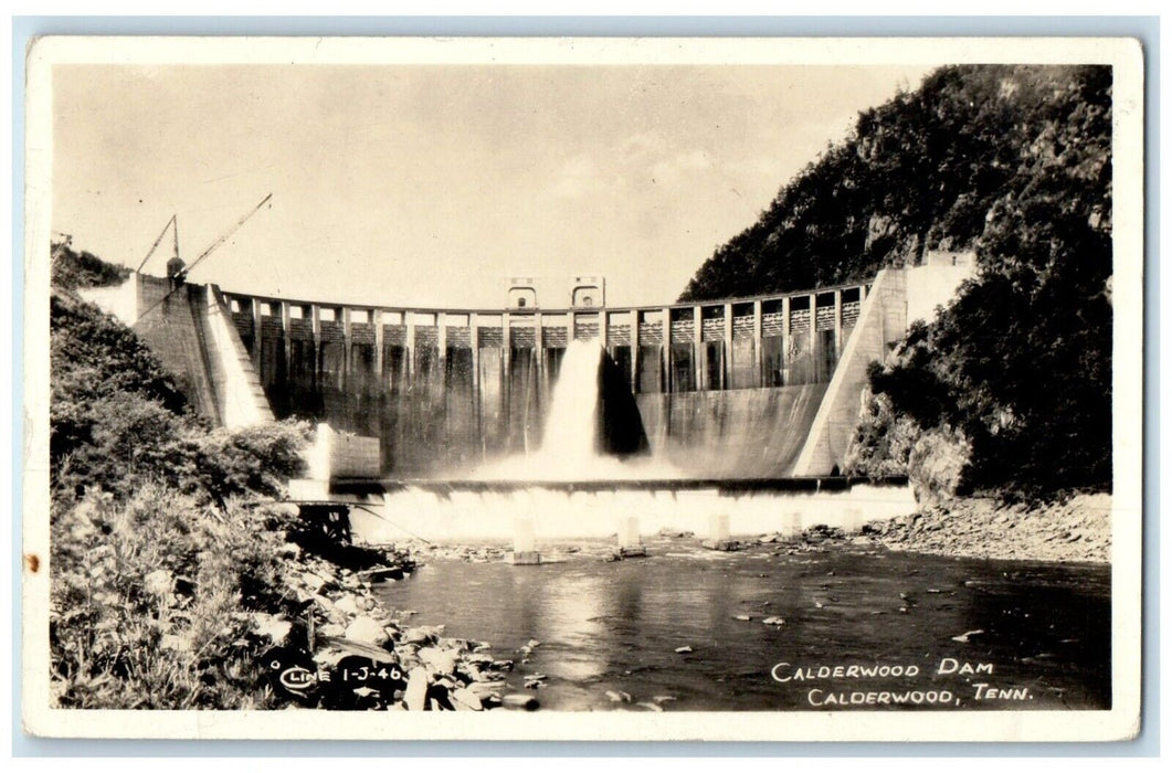 c1940's Calderwood Dam Calderwood Tennessee TN RPPC Photo Vintage Postcard