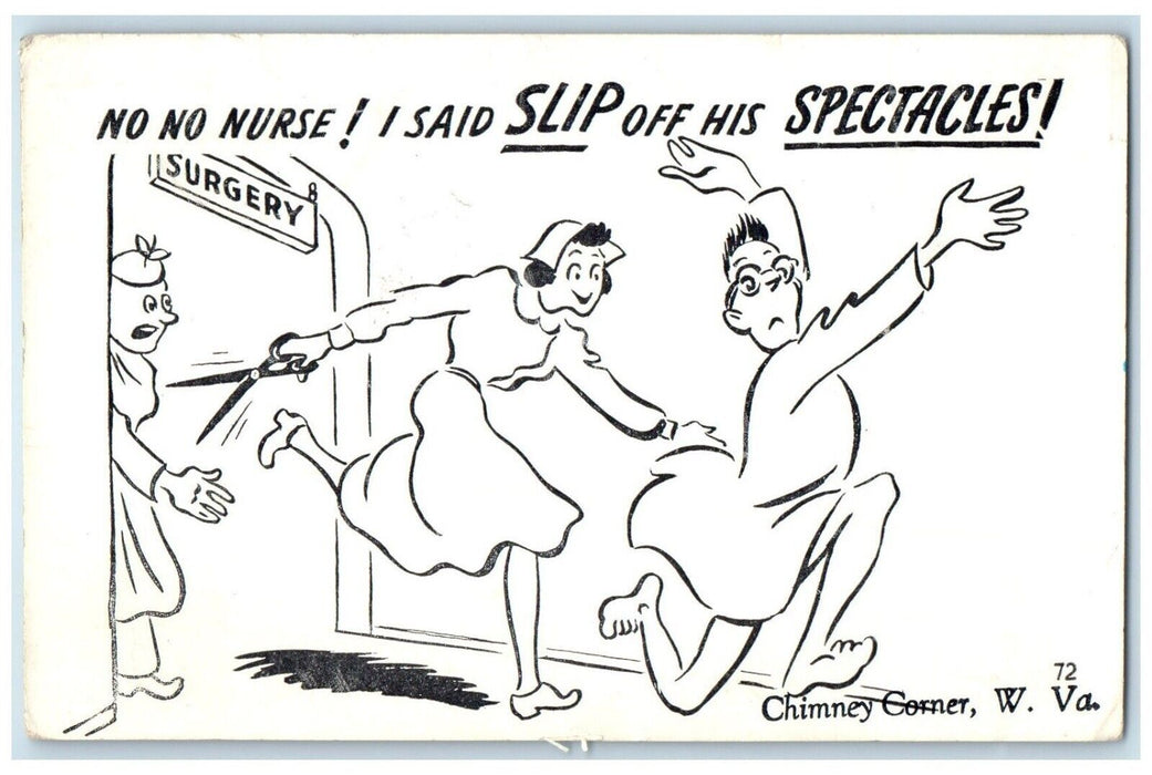 c1940's WW2 Risque Humor Hospital Nurse Chimney Corner Virginia VA Postcard