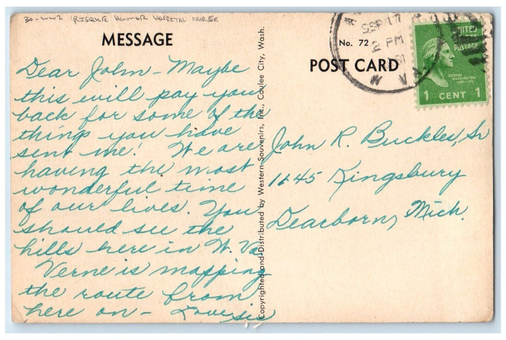 c1940's WW2 Risque Humor Hospital Nurse Chimney Corner Virginia VA Postcard