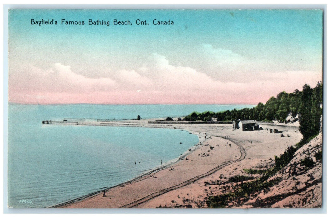 1929 Bayfield's Famous Bathing Beach Ontario Canada Antique Postcard
