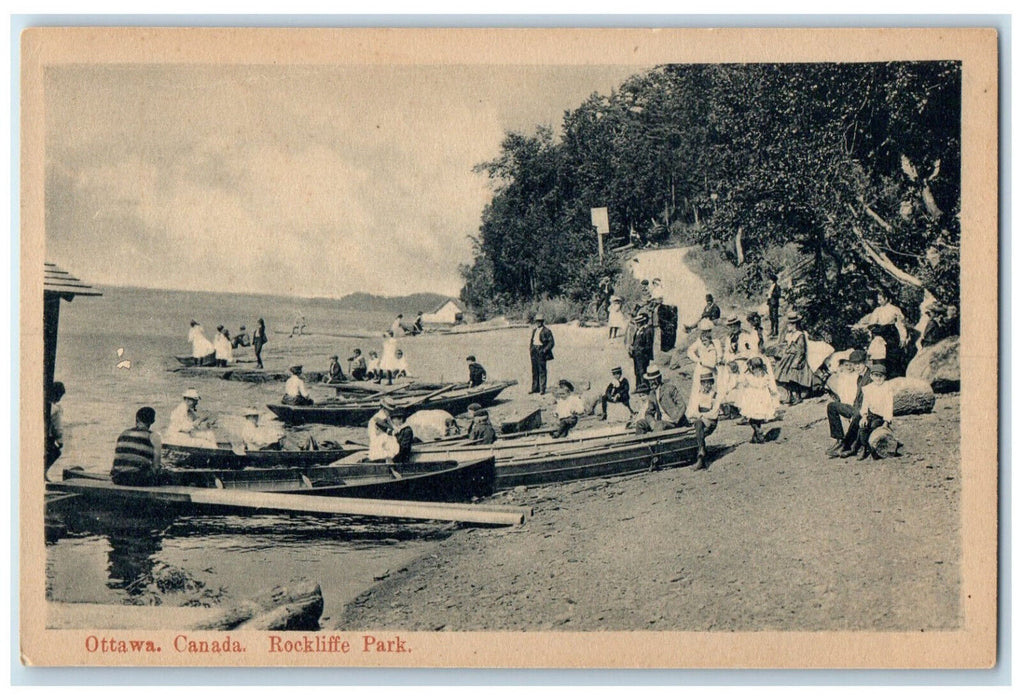c1950's Beach Boat Scene Rockliffe Park Ottawa Ontario Canada Vintage Postcard