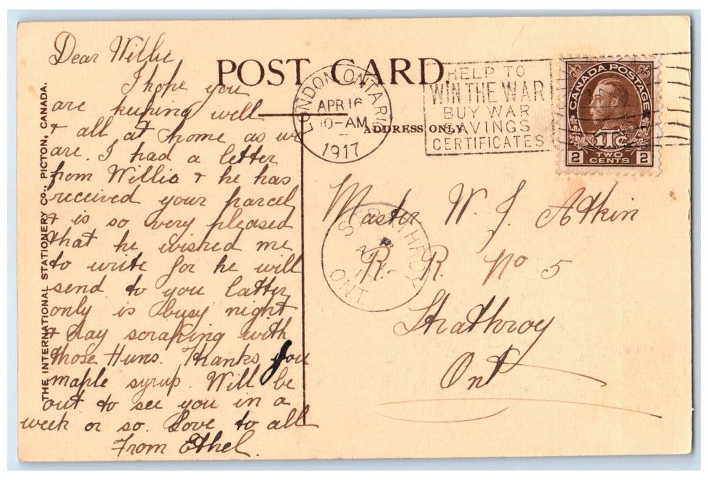 1917 On Somerset Street Ottawa Ontario Canada Win The War Stamp Postcard