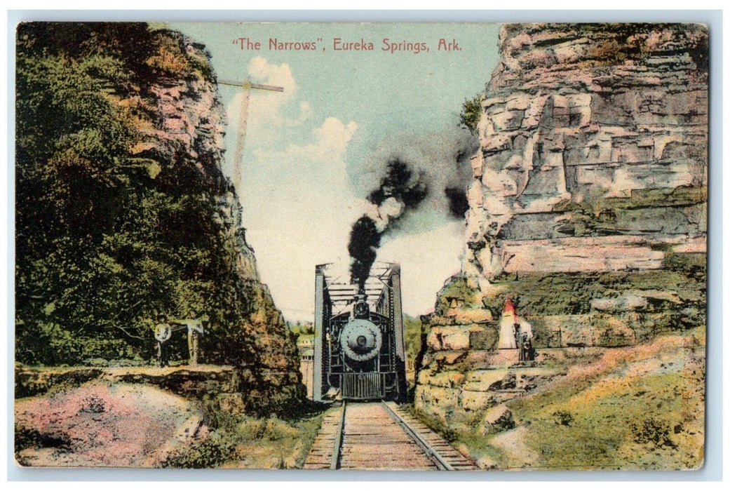 1909 Narrows Locomotive Train Eureka Springs Arkansas Vintage Antique Postcard