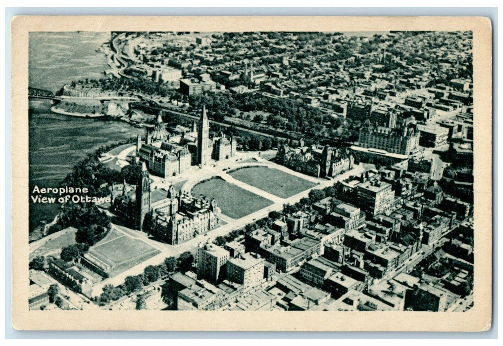 c1920's Buildings Towers Aeroplane View of Ottawa Ontario Canada Postcard