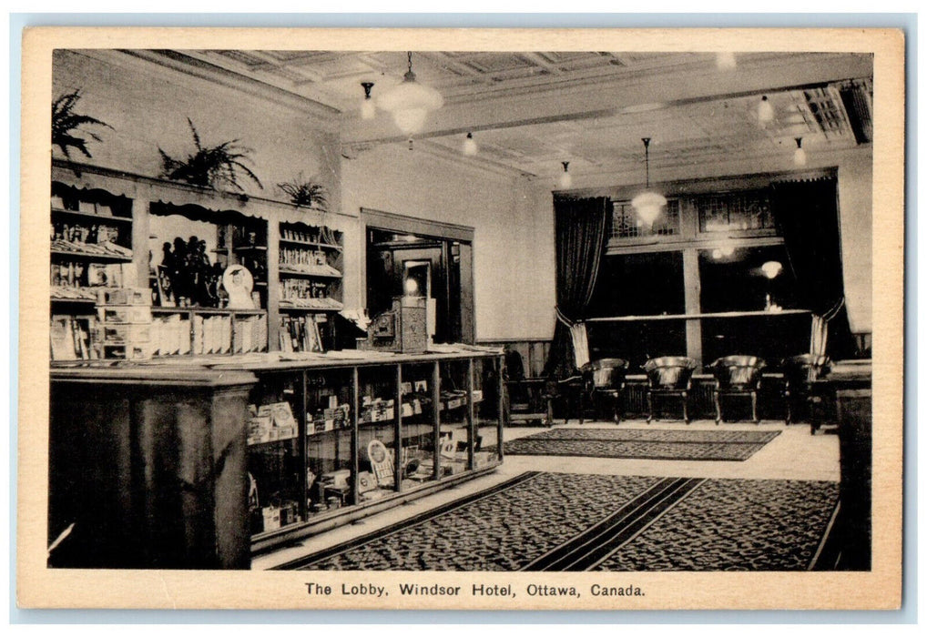 c1940's The Lobby Windsor Hotel Ottawa Ontario Canada Vintage Postcard