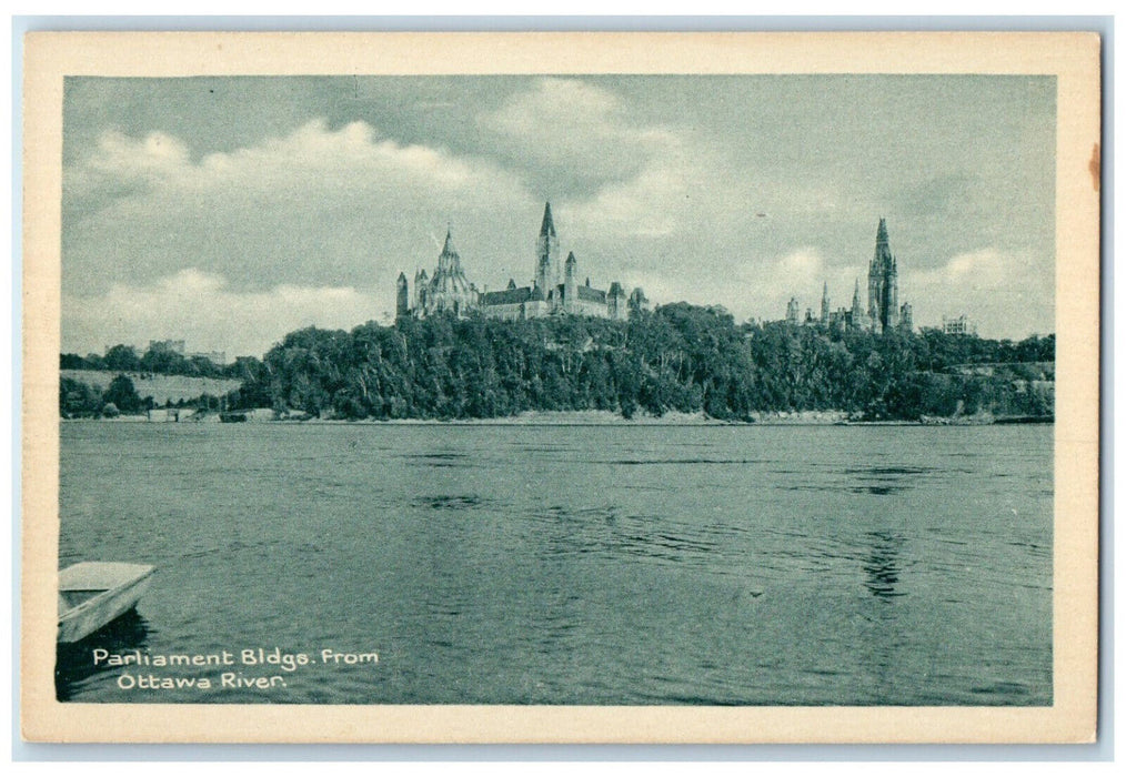 c1930's Parliament Buildings from Ottawa River Ontario Canada Postcard