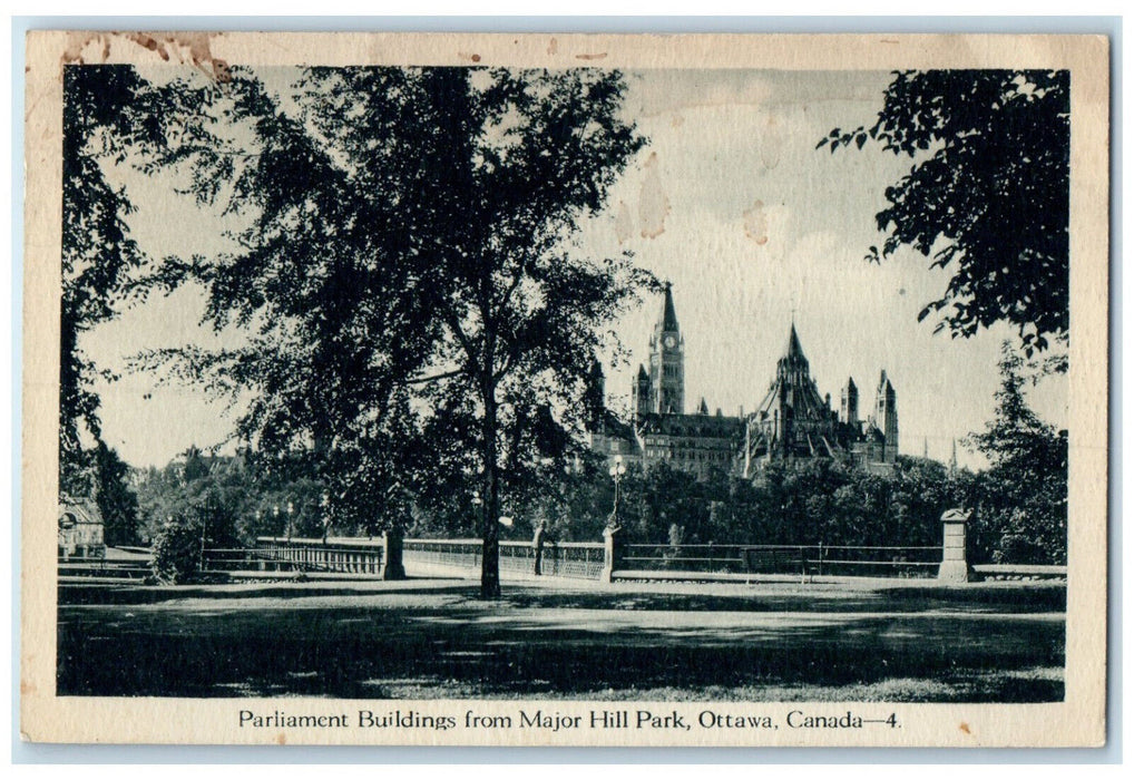 1929 Parliament Buildings from Major Hill Park Ottawa Canada Postcard