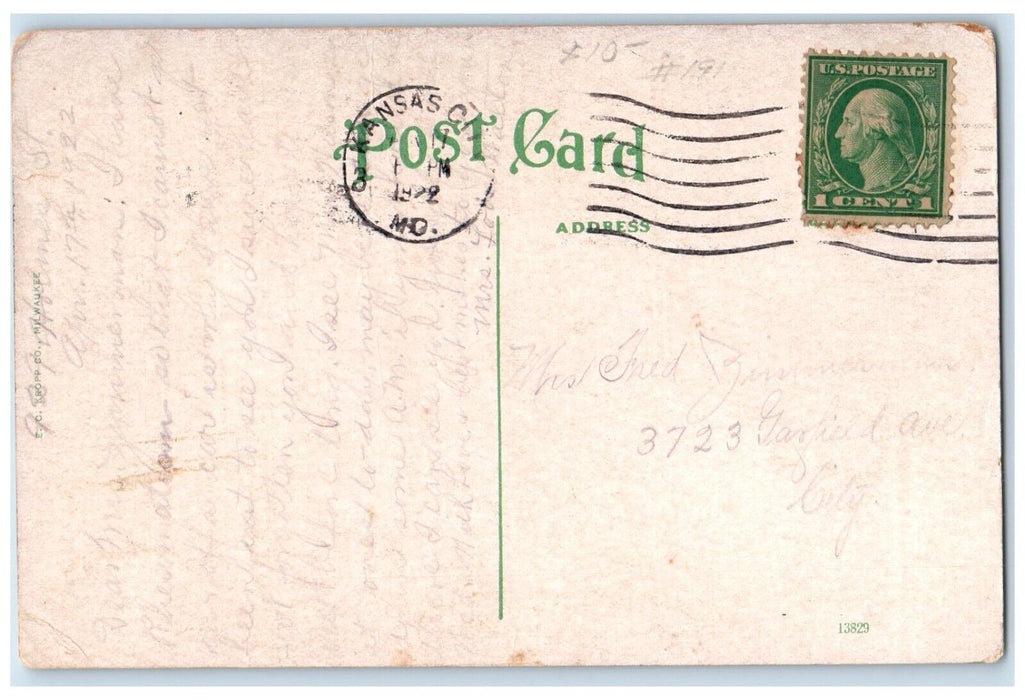 1922 Interior New England National Bank Kansas City Missouri MO Vintage Postcard