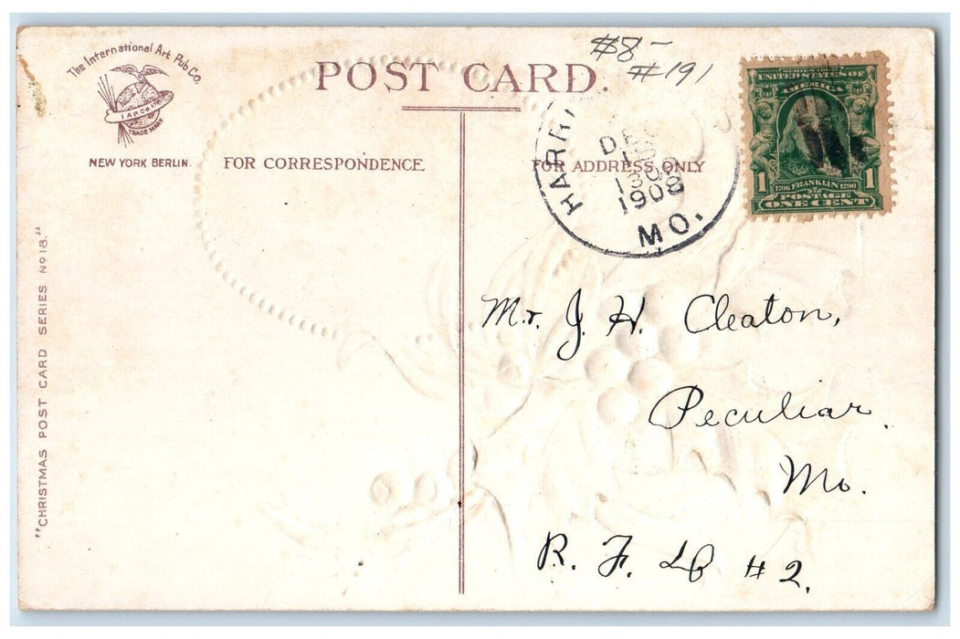1908 With Every Good Wish Christmas Harrisonville Missouri MO Vintage  Postcard