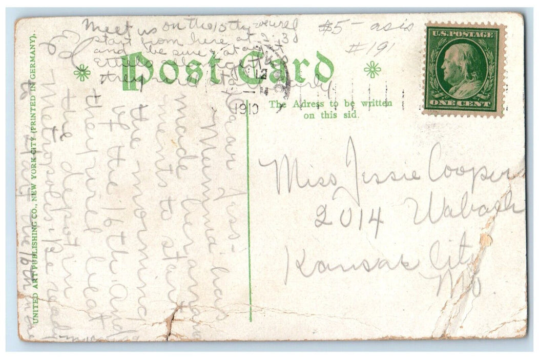 1910 Wireless Massage From Interior Glitter Trenton Missouri MO Vintage Postcard