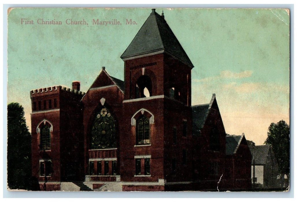 1913 First Christian Church Exterior Chapel Building Maryville Missouri Postcard