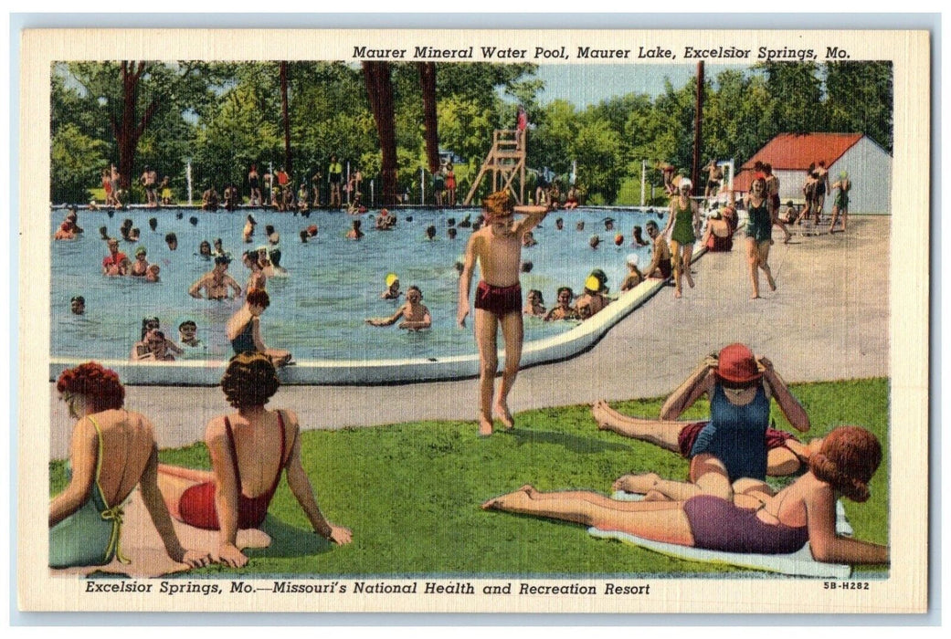 c1940 Maurer Mineral Water Pool Maurer Lake Excelsior Springs Missouri Postcard