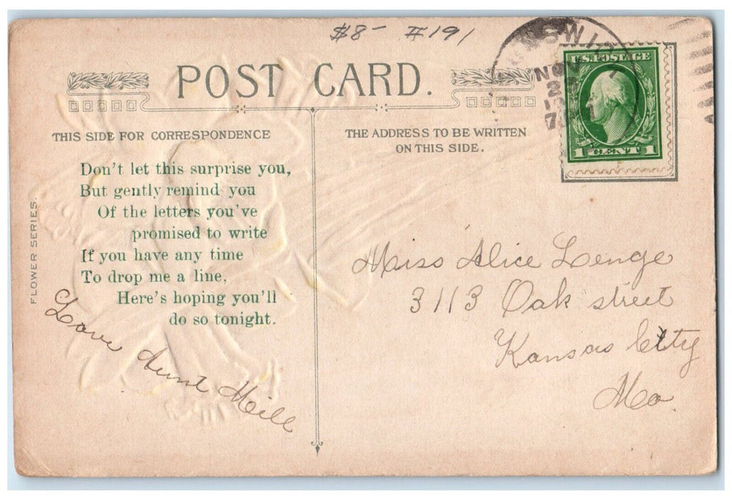 1910 Embossed Tell Here I am Brunswick Missouri Poetry Vintage Antique Postcard
