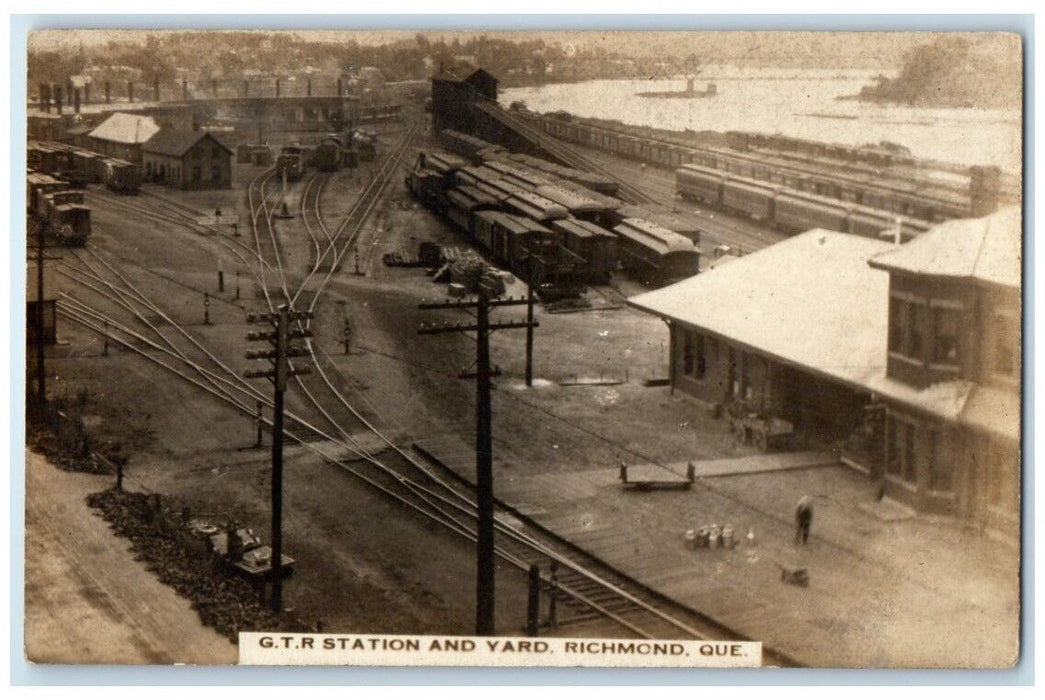 c1910's G.T.R Railroad Train Station Yard Richmond Quebec RPPC Photo Postcard
