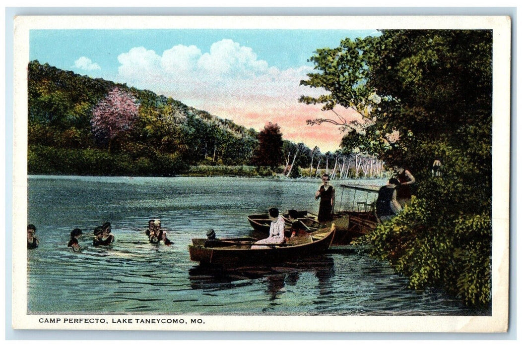 c1920 Camp Perfecto Boat Canoe Lake Taneycomo Missouri Vintage Antique Postcard