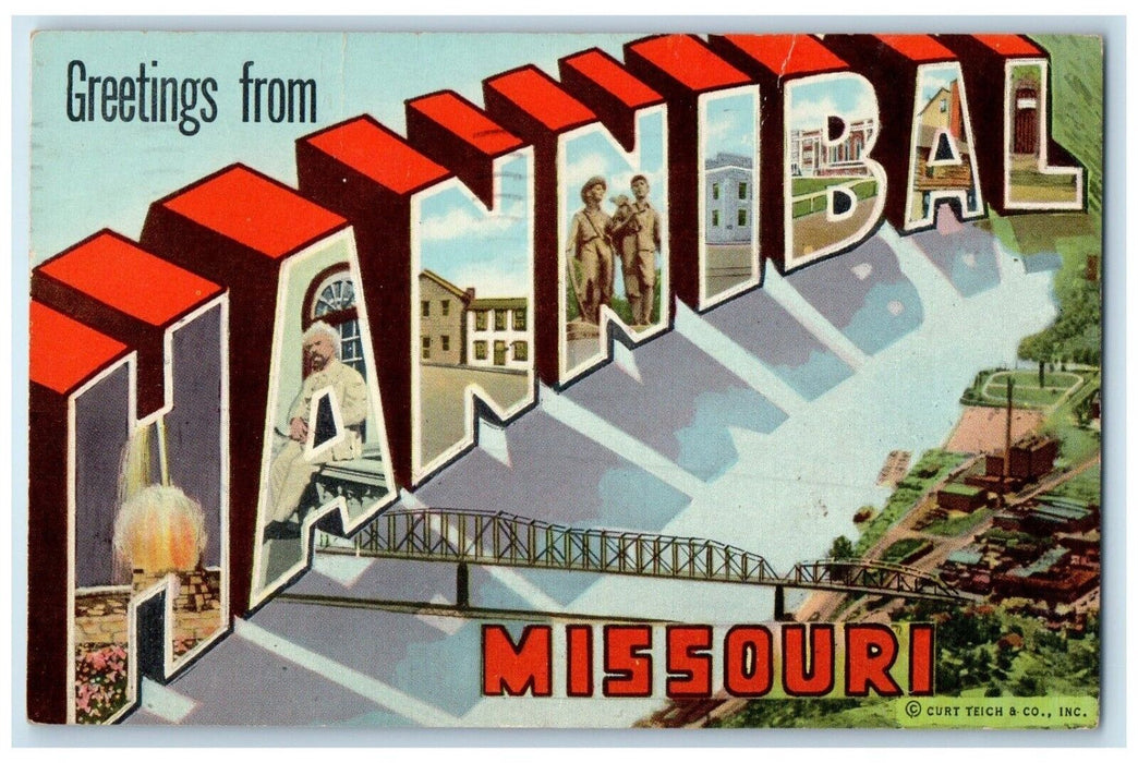 1960 Greetings From Hannibal Missouri Big Letters Multiview Vintage MO Postcard