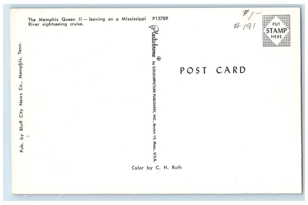 The Memphis Queen II Leaving Mississippi River Sightseeing Cruise Postcard