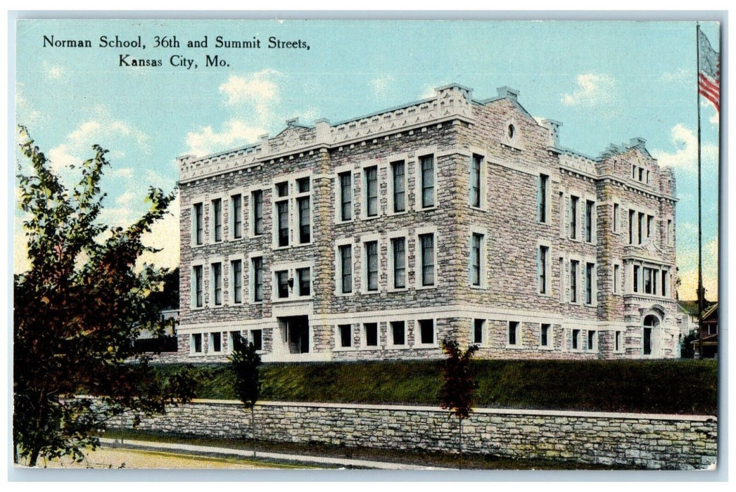 c1910 Norman School 36th Summit Streets Building Kansas City Missouri Postcard