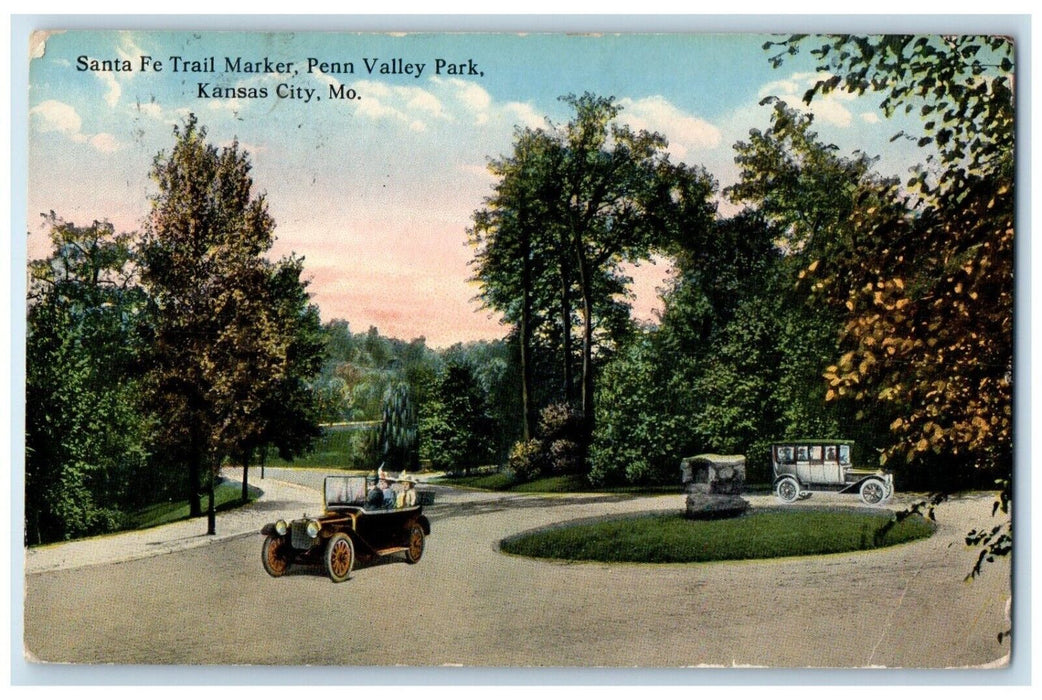 1918 Santa Fe Trail Marker Penn Valley Park Road Kansas City Missouri Postcard