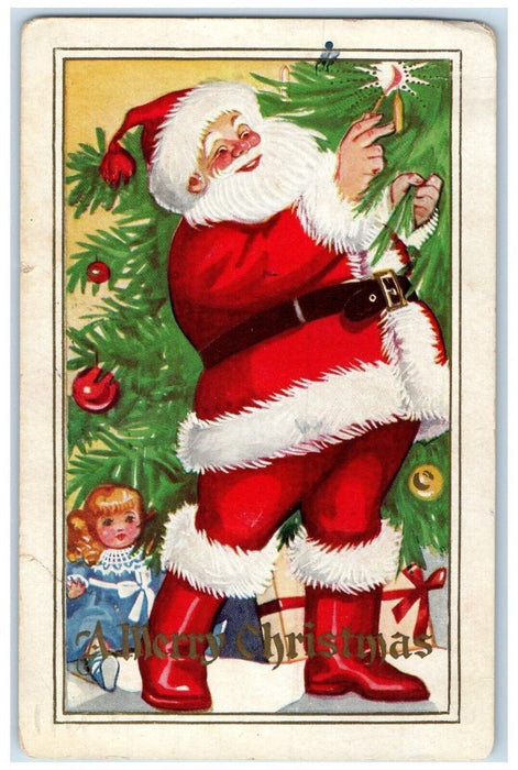 1938 Christmas Tree Santa Claus Decorated Havensville Sabetha Kansas KS Postcard