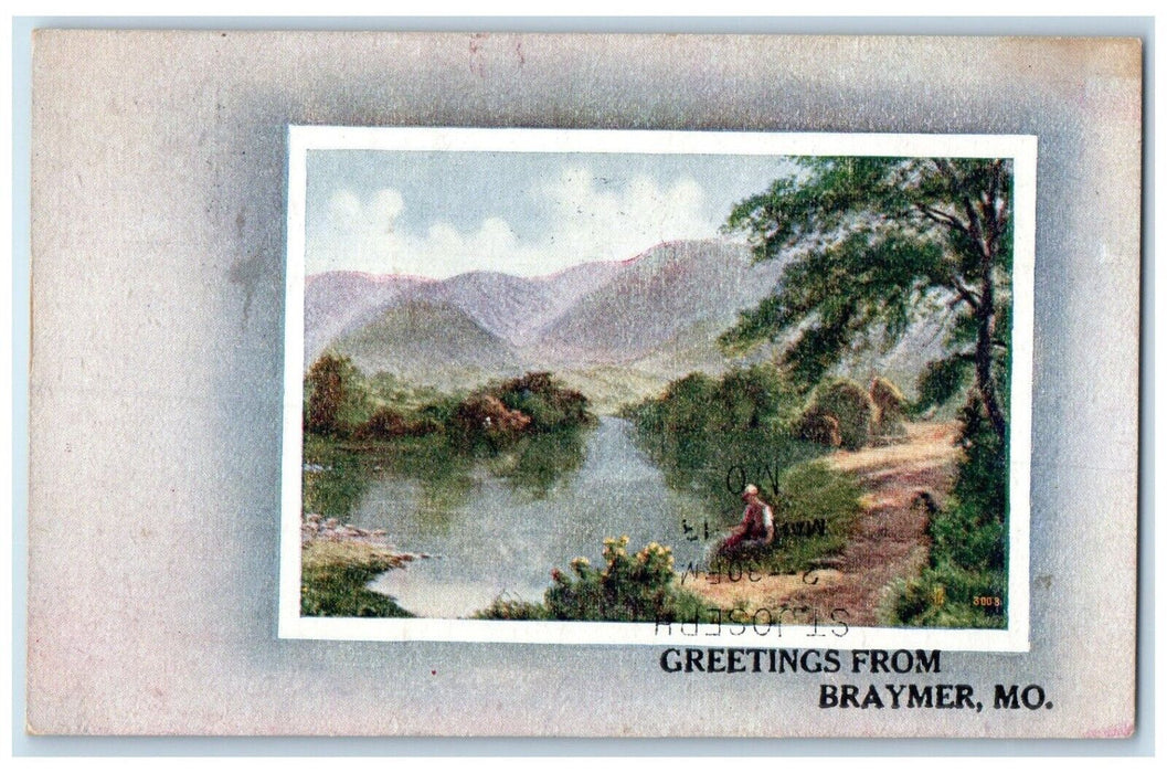 1910 Greetings From Mountain River Fishing Braymer Missouri MO Vintage Postcard