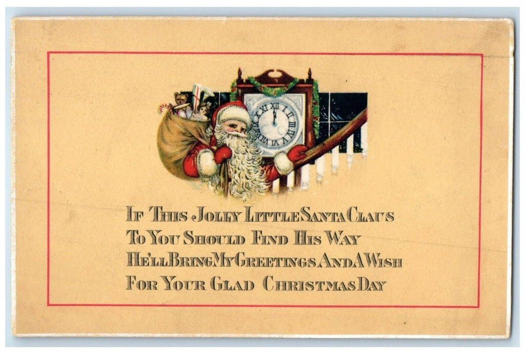 1925 Christmas Jolly Little Santa Claus Sack Of Toys Savannah MO Posted Postcard