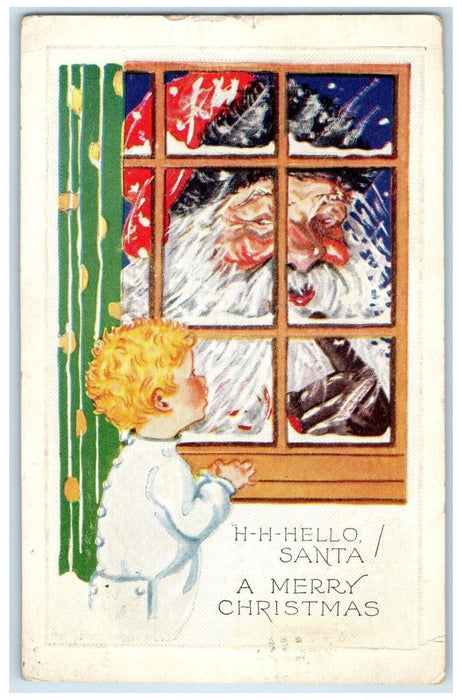 c1910s Merry Christmas Boy Santa Claus In Window Embossed Anita Iowa IA Postcard