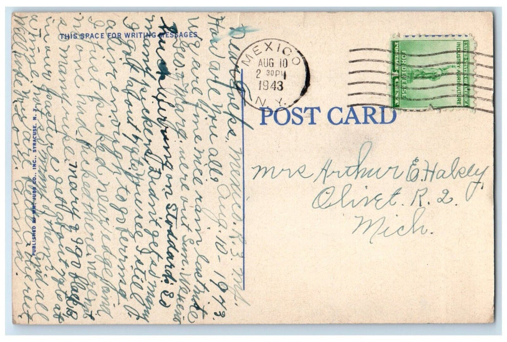 1943 View Salmon River Lighthouse Hotel Sei Kirk Beach Pulaski New York Postcard