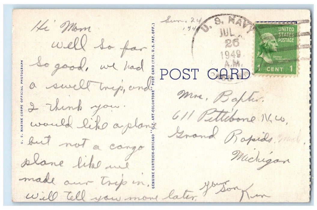 1949 Administration Building Second Marine Division Base Camp Lejeune Postcard