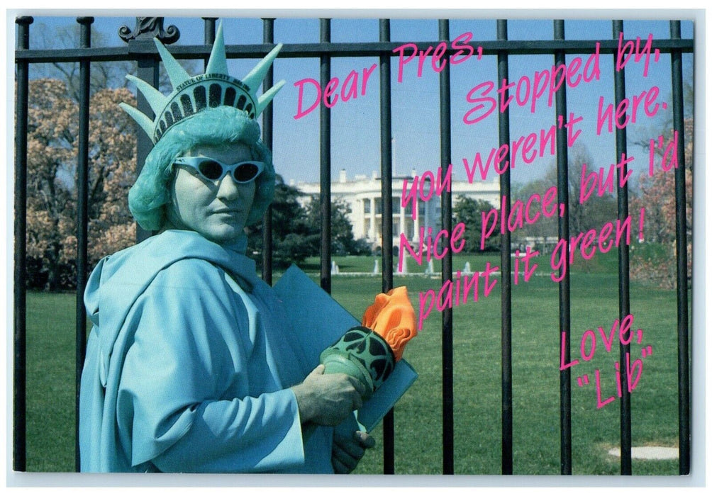 1986 Statue Liberty Funky Humor Costume Miss Liberty Visit White House Postcard