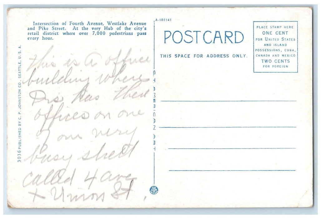 c1920 Joshua Green Building Exterior Fourth Pike Seattle Washington WA Postcard